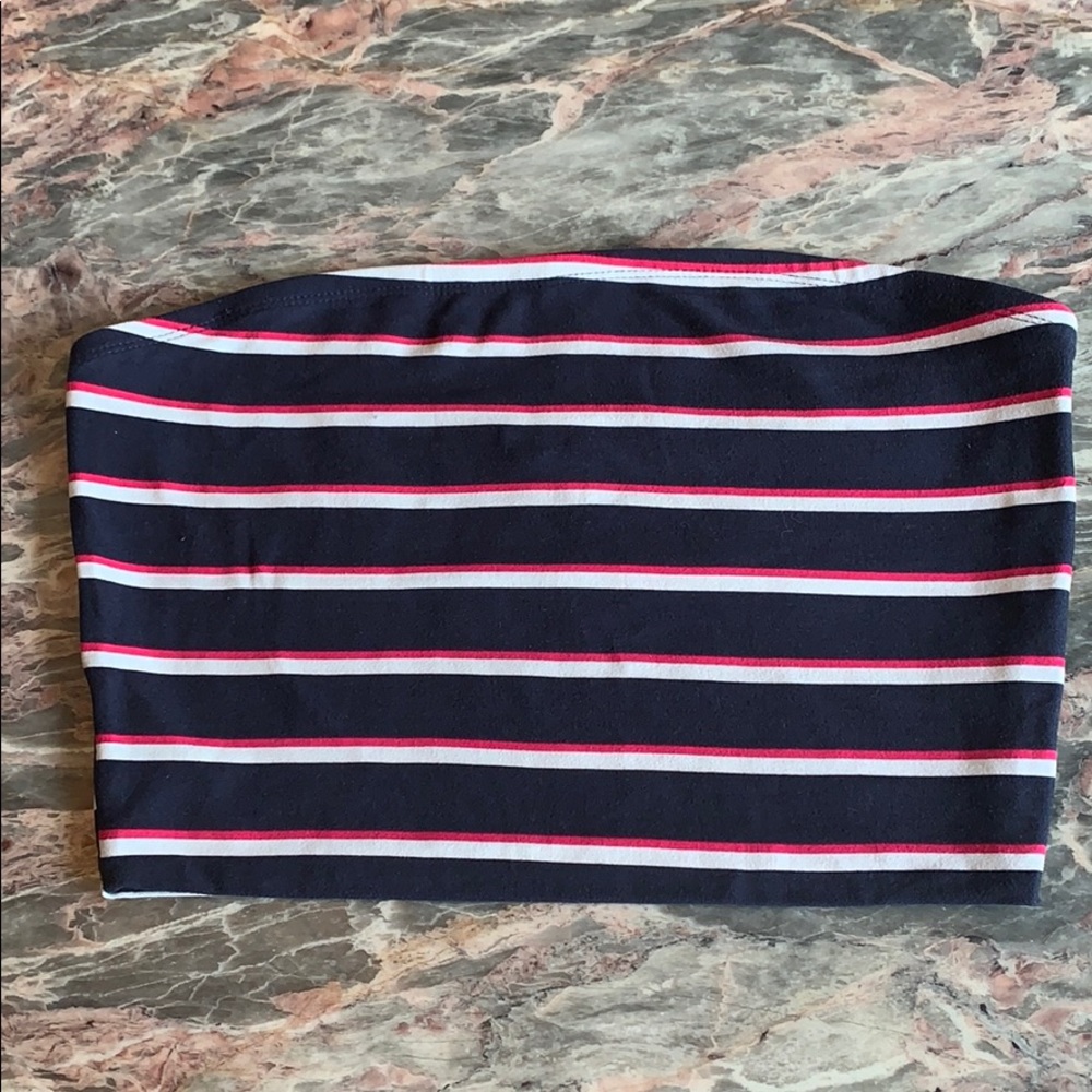 Iris navy blue tube top with stripes